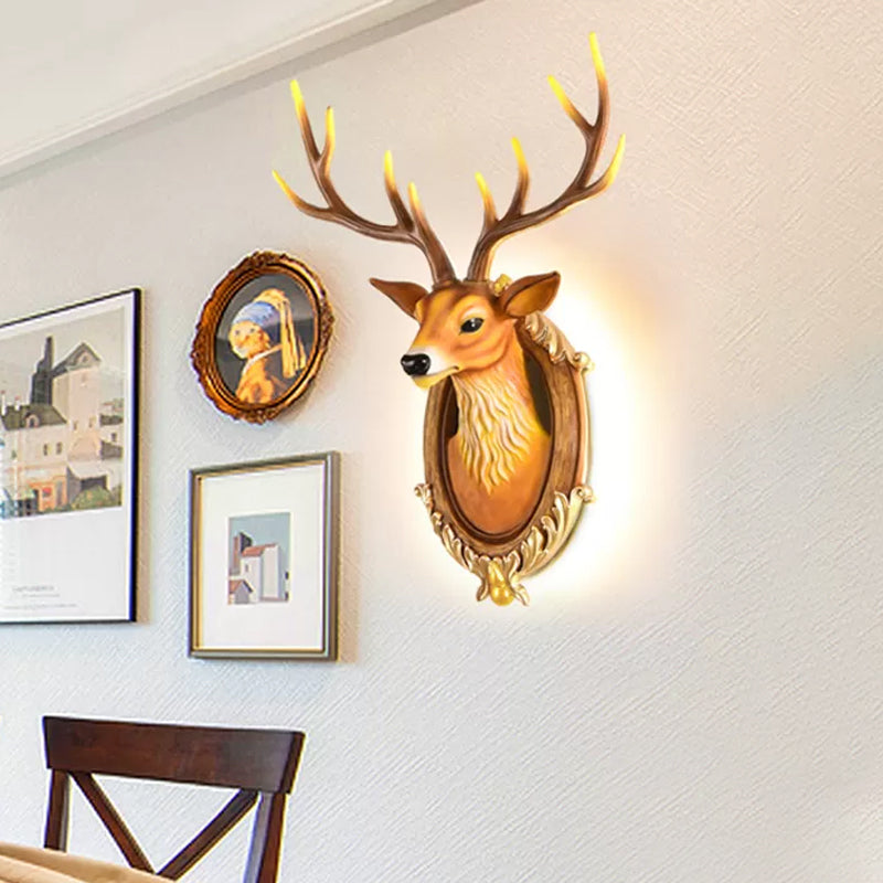 Resin Deer Head Sconce Light Country 16“/18.5” W LED Living Room Wall Mounted Lamp in Black/White/Wood Clearhalo 'Wall Lamps & Sconces' 'Wall Lights' Lighting' 232458