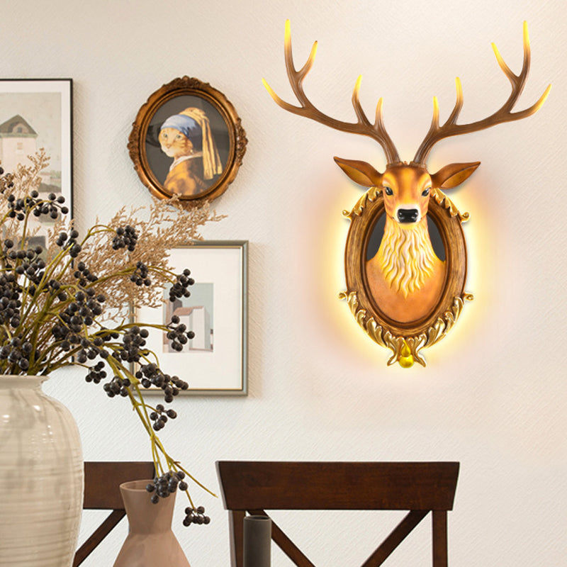 Resin Deer Head Sconce Light Country 16“/18.5” W LED Living Room Wall Mounted Lamp in Black/White/Wood Clearhalo 'Wall Lamps & Sconces' 'Wall Lights' Lighting' 232459