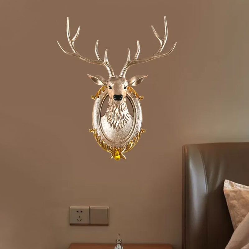 Resin Deer Head Sconce Light Country 16“/18.5” W LED Living Room Wall Mounted Lamp in Black/White/Wood Clearhalo 'Wall Lamps & Sconces' 'Wall Lights' Lighting' 232462