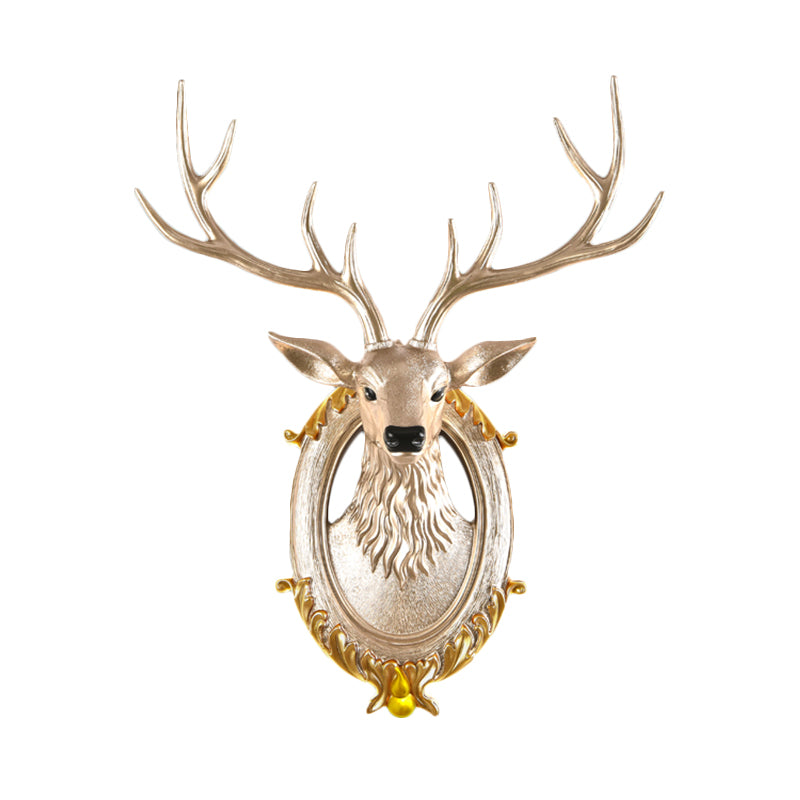 Resin Deer Head Sconce Light Country 16“/18.5” W LED Living Room Wall Mounted Lamp in Black/White/Wood Clearhalo 'Wall Lamps & Sconces' 'Wall Lights' Lighting' 232463