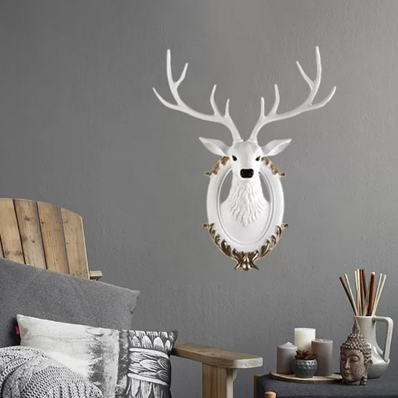 Resin Deer Head Sconce Light Country 16“/18.5” W LED Living Room Wall Mounted Lamp in Black/White/Wood White Clearhalo 'Wall Lamps & Sconces' 'Wall Lights' Lighting' 232464