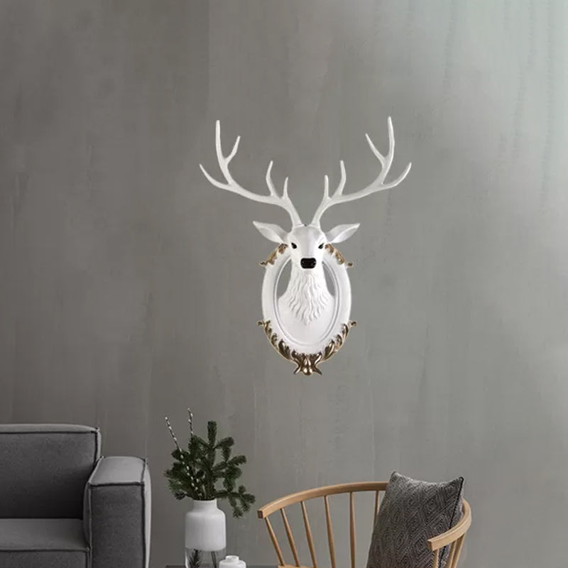 Resin Deer Head Sconce Light Country 16“/18.5” W LED Living Room Wall Mounted Lamp in Black/White/Wood Clearhalo 'Wall Lamps & Sconces' 'Wall Lights' Lighting' 232465