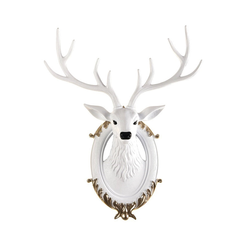 Resin Deer Head Sconce Light Country 16“/18.5” W LED Living Room Wall Mounted Lamp in Black/White/Wood Clearhalo 'Wall Lamps & Sconces' 'Wall Lights' Lighting' 232466