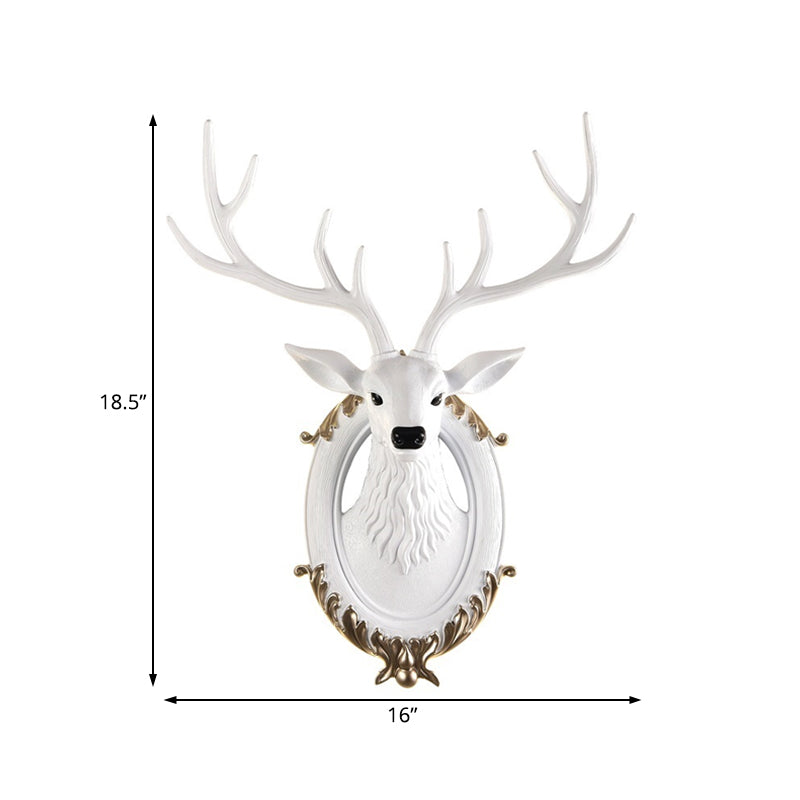 Resin Deer Head Sconce Light Country 16“/18.5” W LED Living Room Wall Mounted Lamp in Black/White/Wood Clearhalo 'Wall Lamps & Sconces' 'Wall Lights' Lighting' 232467