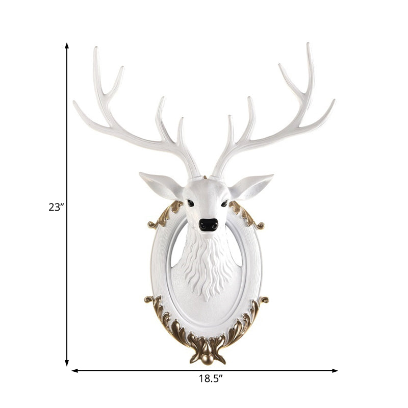 Resin Deer Head Sconce Light Country 16“/18.5” W LED Living Room Wall Mounted Lamp in Black/White/Wood Clearhalo 'Wall Lamps & Sconces' 'Wall Lights' Lighting' 232468