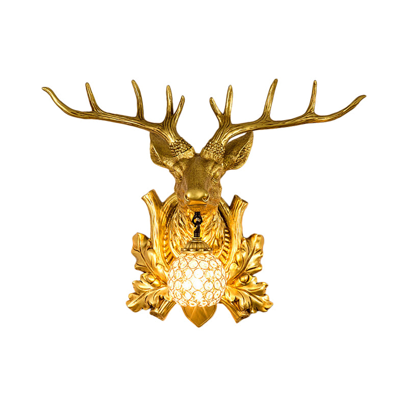 1 Light Wall Lamp Lighting Country Elk Resin Sconce Light Fixture in White/Bronze with Droplet Crystal Shade Clearhalo 'Wall Lamps & Sconces' 'Wall Lights' Lighting' 232498