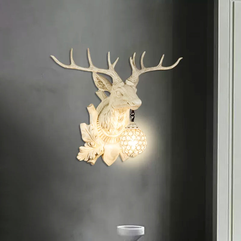 1 Light Wall Lamp Lighting Country Elk Resin Sconce Light Fixture in White/Bronze with Droplet Crystal Shade White Clearhalo 'Wall Lamps & Sconces' 'Wall Lights' Lighting' 232500