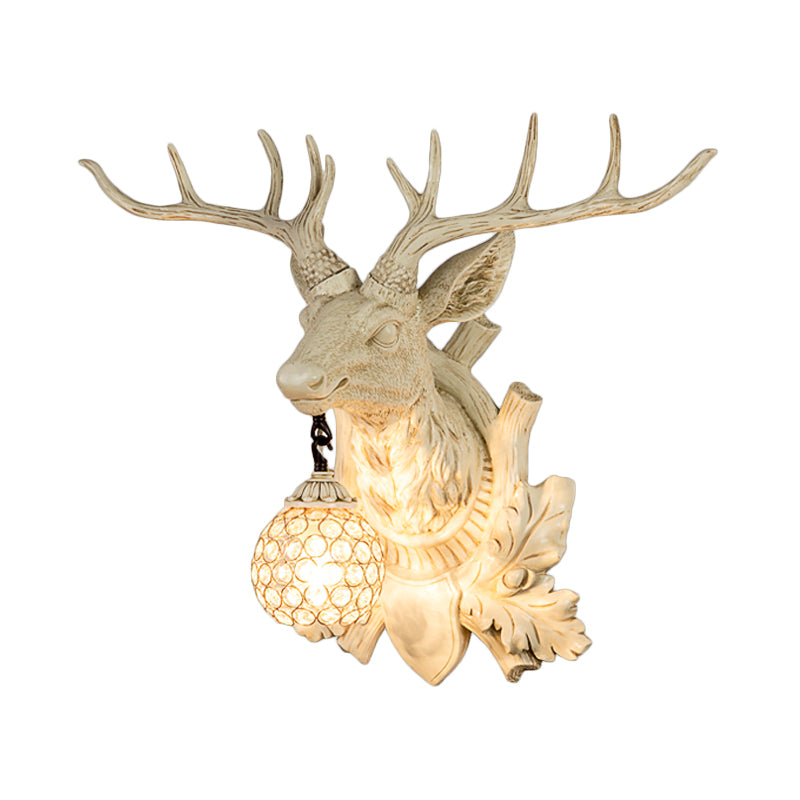 1 Light Wall Lamp Lighting Country Elk Resin Sconce Light Fixture in White/Bronze with Droplet Crystal Shade Clearhalo 'Wall Lamps & Sconces' 'Wall Lights' Lighting' 232502