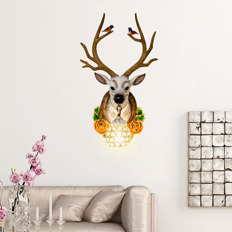 Resin Grey/Bronze/Gold Sconce Elk 1-Light Traditional Wall Mounted Lighting for Living Room with Orb Crystal Shade Grey Clearhalo 'Wall Lamps & Sconces' 'Wall Lights' Lighting' 232523