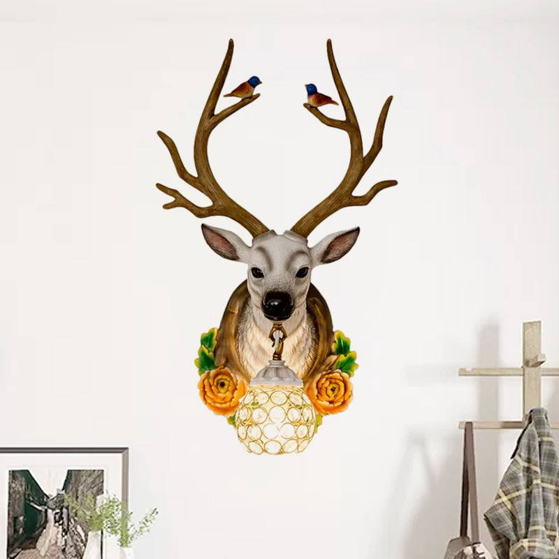 Resin Grey/Bronze/Gold Sconce Elk 1-Light Traditional Wall Mounted Lighting for Living Room with Orb Crystal Shade Clearhalo 'Wall Lamps & Sconces' 'Wall Lights' Lighting' 232524