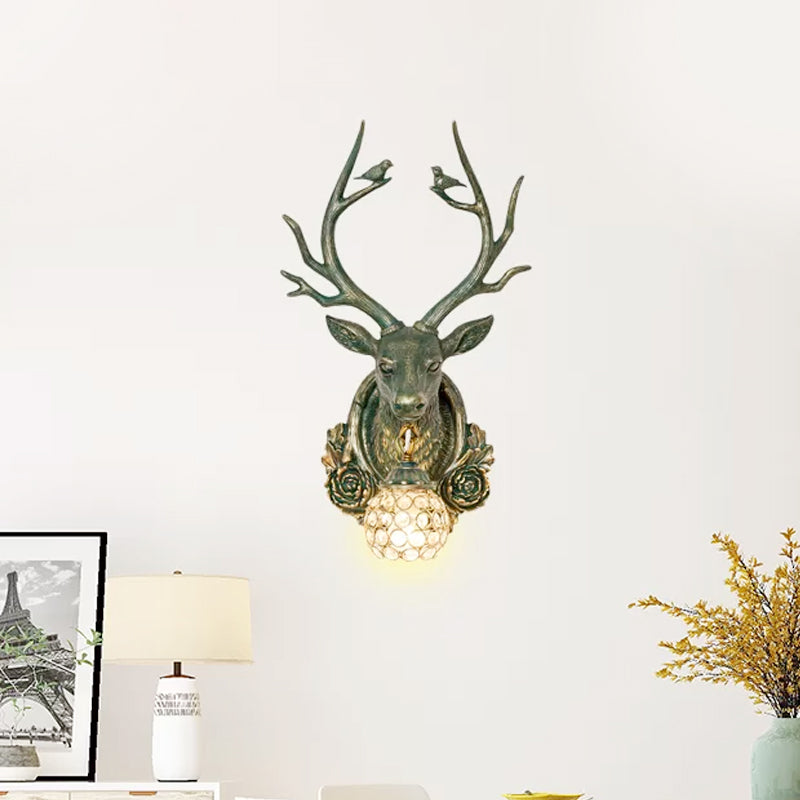 Resin Grey/Bronze/Gold Sconce Elk 1-Light Traditional Wall Mounted Lighting for Living Room with Orb Crystal Shade Clearhalo 'Wall Lamps & Sconces' 'Wall Lights' Lighting' 232527