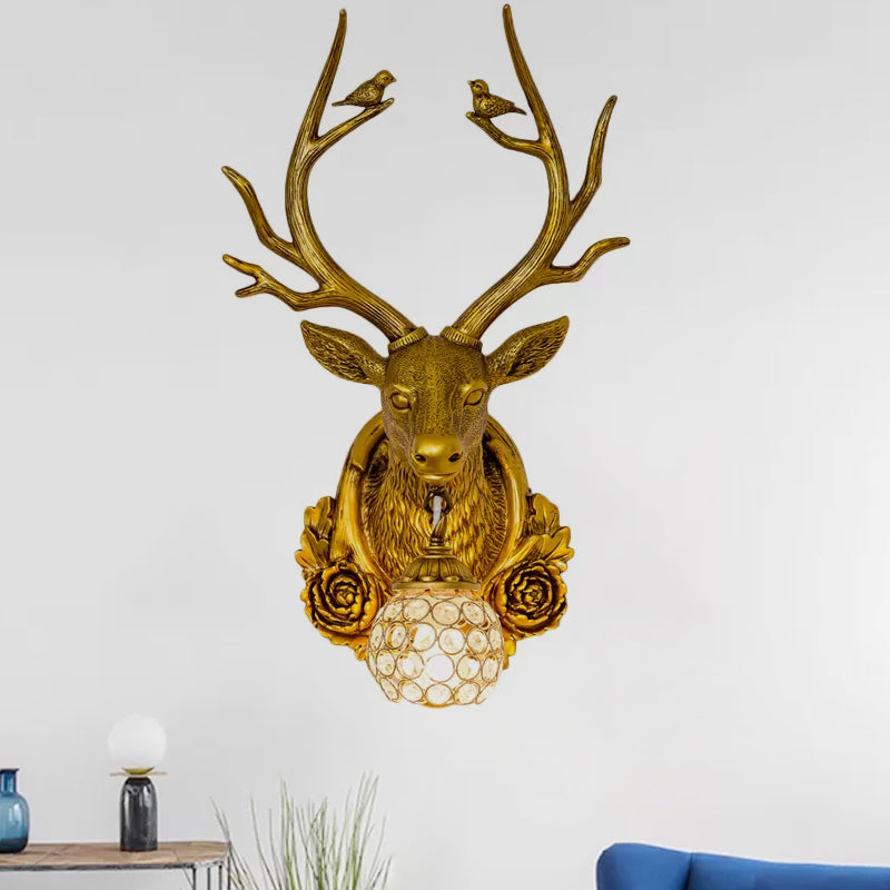 Resin Grey/Bronze/Gold Sconce Elk 1-Light Traditional Wall Mounted Lighting for Living Room with Orb Crystal Shade Gold Clearhalo 'Wall Lamps & Sconces' 'Wall Lights' Lighting' 232529