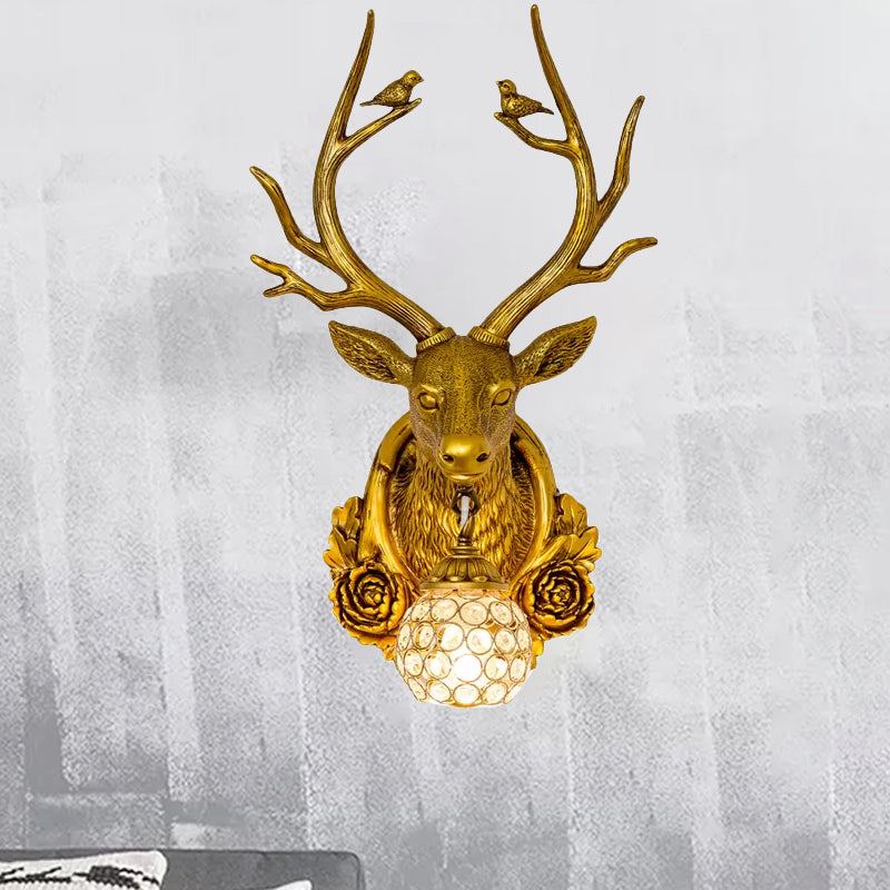 Resin Grey/Bronze/Gold Sconce Elk 1-Light Traditional Wall Mounted Lighting for Living Room with Orb Crystal Shade Clearhalo 'Wall Lamps & Sconces' 'Wall Lights' Lighting' 232530