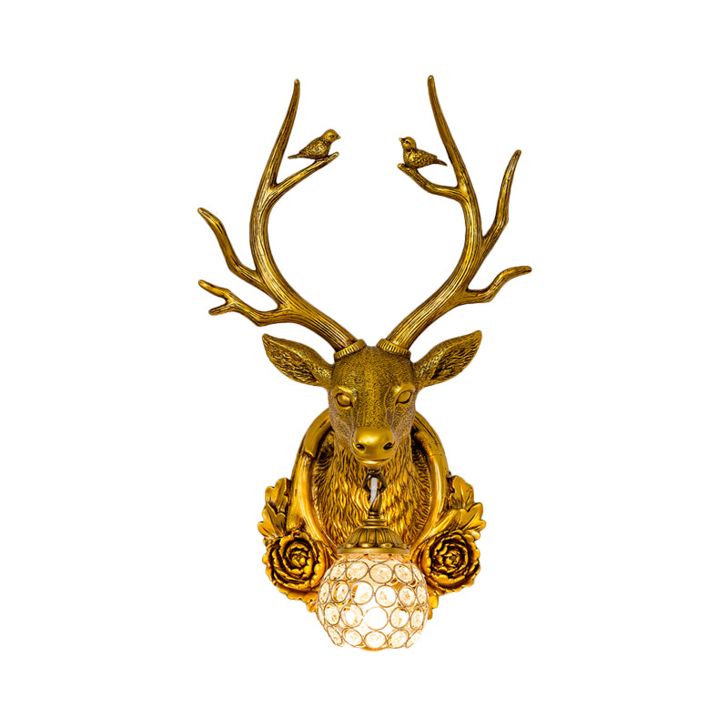 Resin Grey/Bronze/Gold Sconce Elk 1-Light Traditional Wall Mounted Lighting for Living Room with Orb Crystal Shade Clearhalo 'Wall Lamps & Sconces' 'Wall Lights' Lighting' 232531