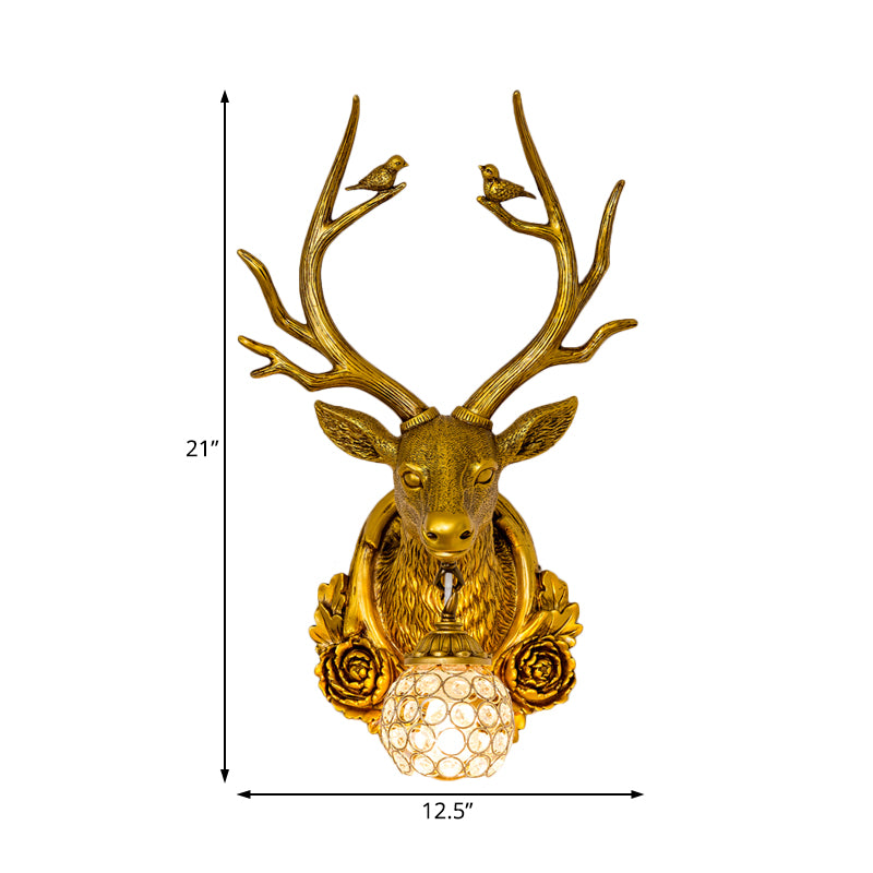 Resin Grey/Bronze/Gold Sconce Elk 1-Light Traditional Wall Mounted Lighting for Living Room with Orb Crystal Shade Clearhalo 'Wall Lamps & Sconces' 'Wall Lights' Lighting' 232532