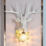 Crystal Globe Sconce Light Traditional 1 Light Living Room Wall Mounted Lamp in White/Gold with Deer Resin Deco Clearhalo 'Wall Lamps & Sconces' 'Wall Lights' Lighting' 232588