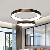 Modern 2-Tier Ring Pendant Chandelier Metal Led Living Room Hanging Ceiling Light in Brown, White/Warm/Natural Light Brown Clearhalo 'Ceiling Lights' 'Chandeliers' 'Modern Chandeliers' 'Modern' Lighting' 232609