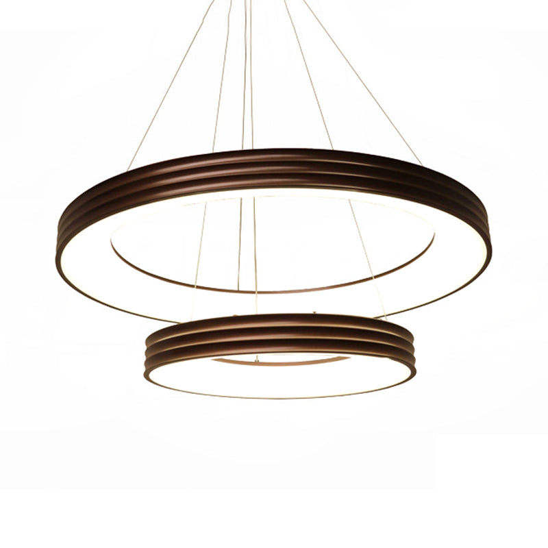Modern 2-Tier Ring Pendant Chandelier Metal Led Living Room Hanging Ceiling Light in Brown, White/Warm/Natural Light Clearhalo 'Ceiling Lights' 'Chandeliers' 'Modern Chandeliers' 'Modern' Lighting' 232611