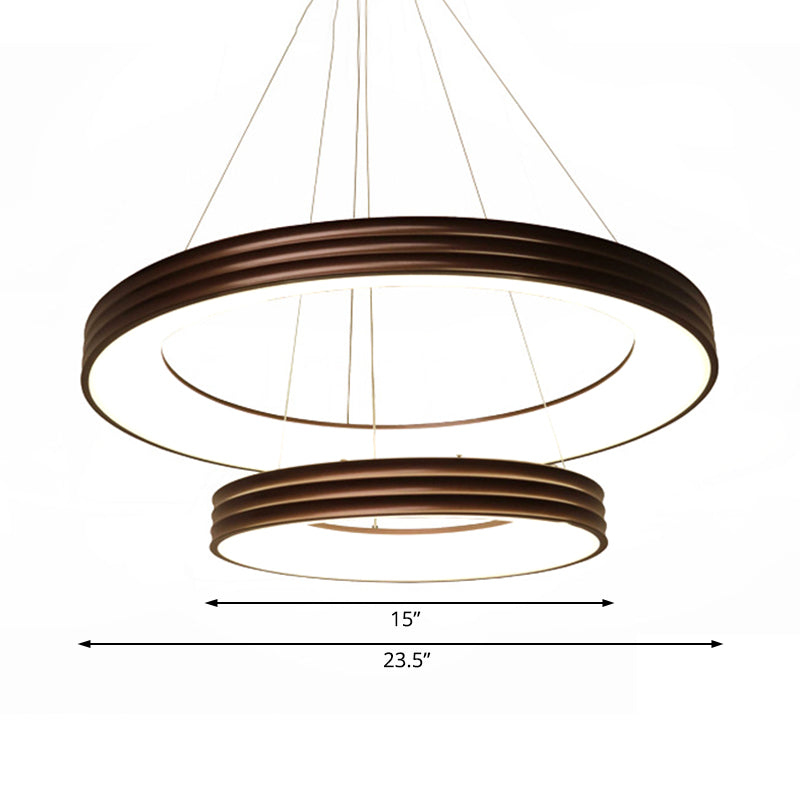 Modern 2-Tier Ring Pendant Chandelier Metal Led Living Room Hanging Ceiling Light in Brown, White/Warm/Natural Light Clearhalo 'Ceiling Lights' 'Chandeliers' 'Modern Chandeliers' 'Modern' Lighting' 232612