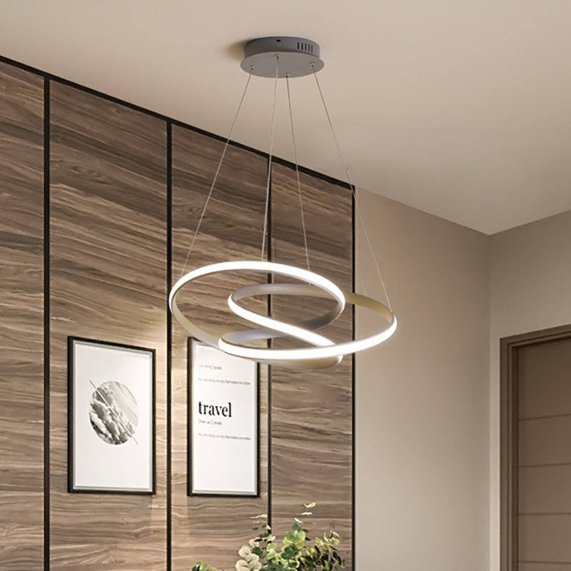 Seamless Curve Chandelier Lighting Modern Acrylic Led Grey Ceiling Pendant Lamp in White/Warm Light Grey Clearhalo 'Ceiling Lights' 'Chandeliers' 'Modern Chandeliers' 'Modern' Lighting' 232622