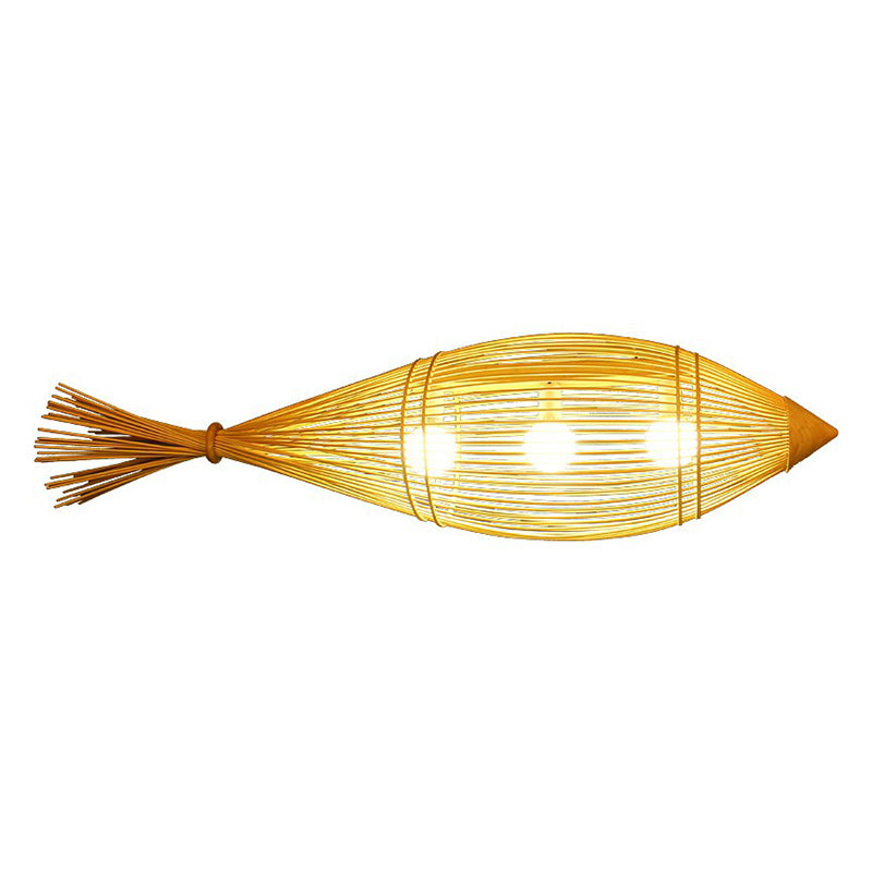 Fish Restaurant Chandelier Pendant Light Bamboo 3-Bulb Asia Hanging Lamp in Wood Clearhalo 'Ceiling Lights' 'Chandeliers' Lighting' options 2326371