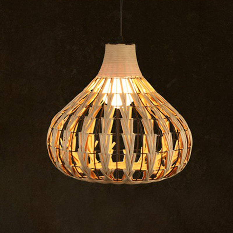 Rattan Cage Pendulum Light Country 1 Bulb Beige Hanging Ceiling Light for Restaurant Clearhalo 'Ceiling Lights' 'Pendant Lights' 'Pendants' Lighting' 2326372