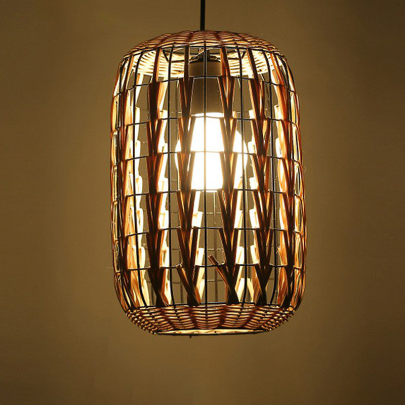 Rattan Cage Pendulum Light Country 1 Bulb Beige Hanging Ceiling Light for Restaurant Beige F Clearhalo 'Ceiling Lights' 'Pendant Lights' 'Pendants' Lighting' 2326380_bc6a08df-3edc-4a88-8be5-35a6fde9973a