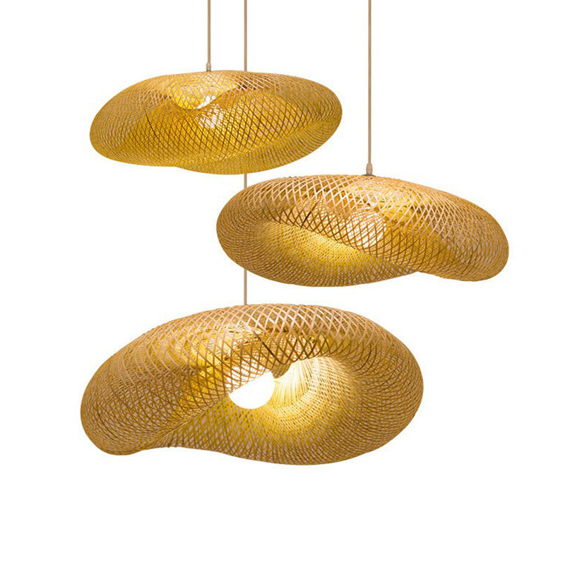 Bamboo Mesh Pendant Light Fixture Creative Asian 1-Light Beige Suspension Light for Tea Room Clearhalo 'Ceiling Lights' 'Pendant Lights' 'Pendants' Lighting' 2326420