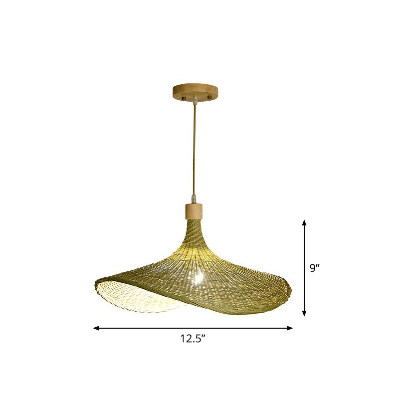 Green-Yellow Straw Hat Shaped Pendant South-East Asia Single Natural Bamboo Fiber Suspension Light Green-Yellow Small A Clearhalo 'Ceiling Lights' 'Pendant Lights' 'Pendants' Lighting' 2326428_086f31e9-3c04-44c8-aeac-54c25dc7ba63