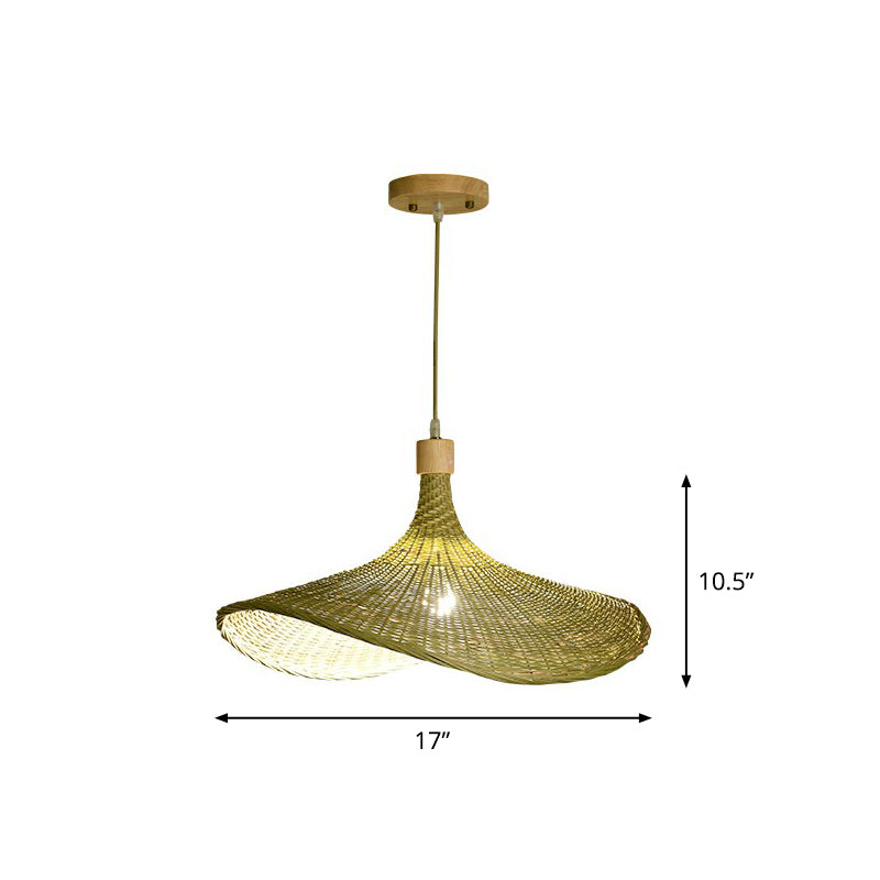 Green-Yellow Straw Hat Shaped Pendant South-East Asia Single Natural Bamboo Fiber Suspension Light Clearhalo 'Ceiling Lights' 'Pendant Lights' 'Pendants' Lighting' 2326430