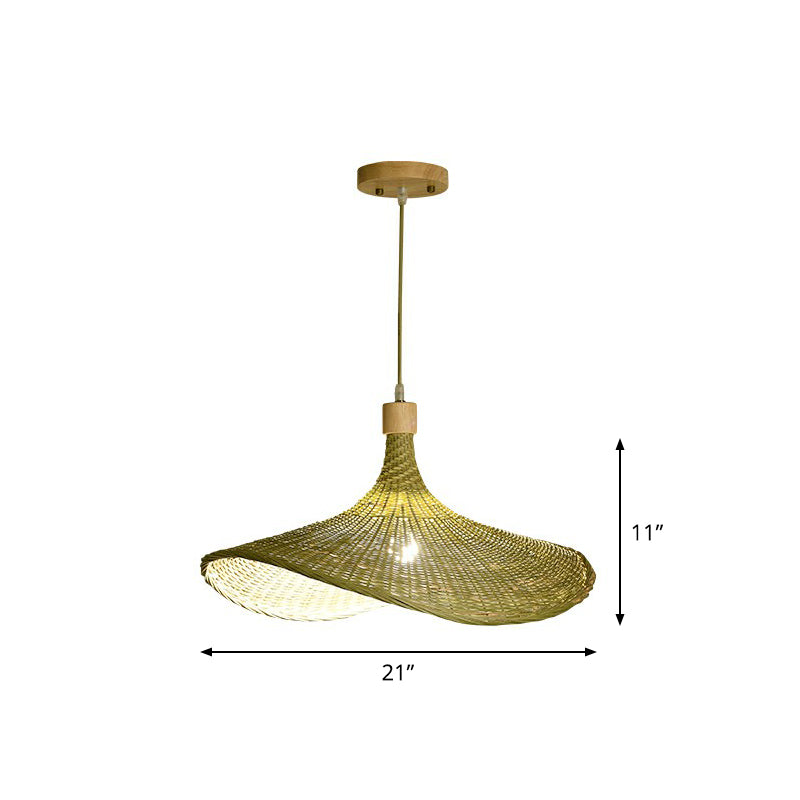 Green-Yellow Straw Hat Shaped Pendant South-East Asia Single Natural Bamboo Fiber Suspension Light Clearhalo 'Ceiling Lights' 'Pendant Lights' 'Pendants' Lighting' 2326432