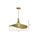 Green-Yellow Straw Hat Shaped Pendant South-East Asia Single Natural Bamboo Fiber Suspension Light Clearhalo 'Ceiling Lights' 'Pendant Lights' 'Pendants' Lighting' 2326432