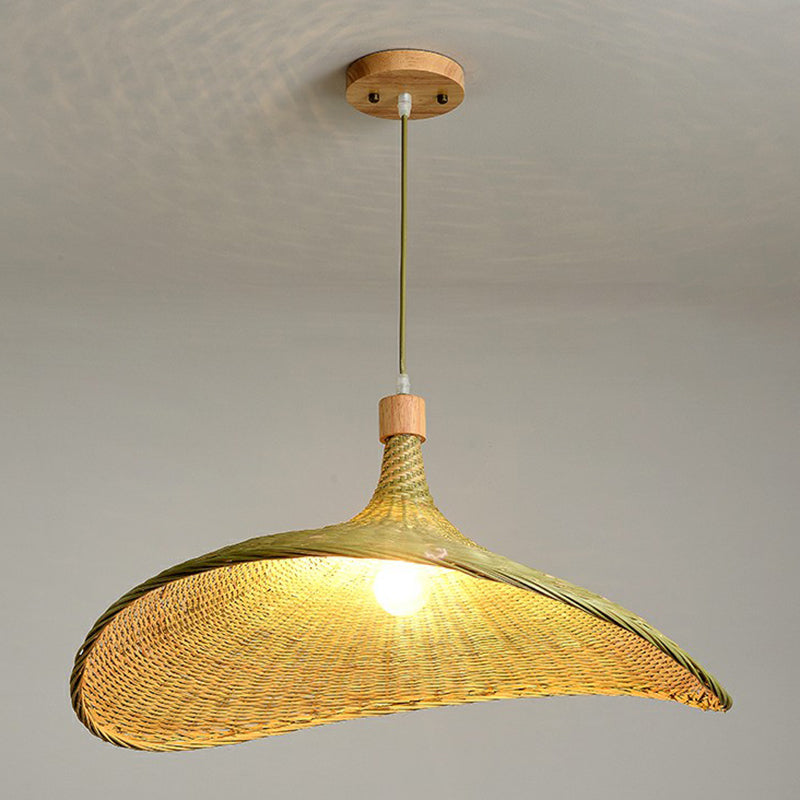 Green-Yellow Straw Hat Shaped Pendant South-East Asia Single Natural Bamboo Fiber Suspension Light Clearhalo 'Ceiling Lights' 'Pendant Lights' 'Pendants' Lighting' 2326433