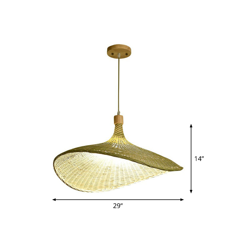 Green-Yellow Straw Hat Shaped Pendant South-East Asia Single Natural Bamboo Fiber Suspension Light Green-Yellow Medium B Clearhalo 'Ceiling Lights' 'Pendant Lights' 'Pendants' Lighting' 2326435_cba0bacf-eafe-4c7a-9d1e-d41a4c790044