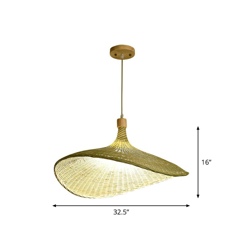 Green-Yellow Straw Hat Shaped Pendant South-East Asia Single Natural Bamboo Fiber Suspension Light Clearhalo 'Ceiling Lights' 'Pendant Lights' 'Pendants' Lighting' 2326436