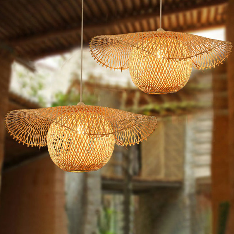 Beige Lotus Leaf Suspension Light Fixture Asian 1 Head Bamboo Hanging Pendant Light Clearhalo 'Ceiling Lights' 'Pendant Lights' 'Pendants' Lighting' 2326437