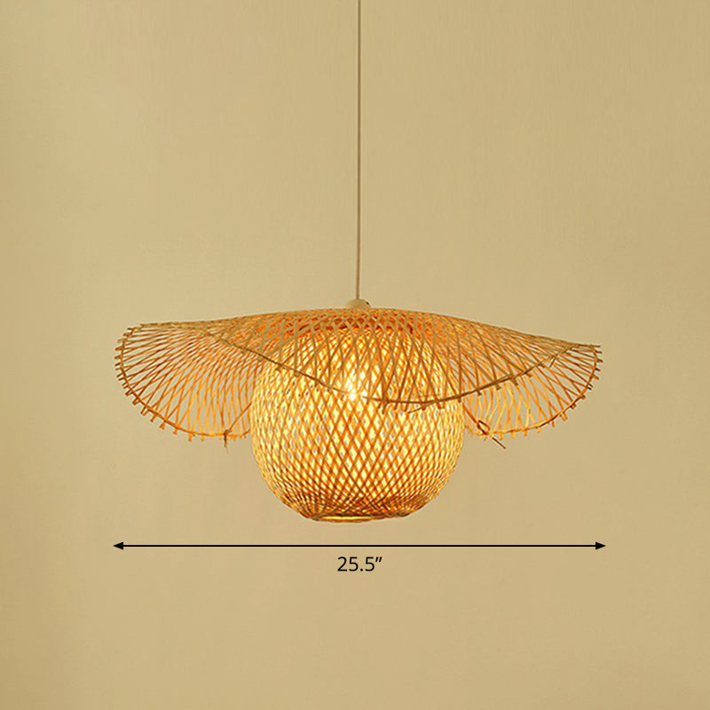 Beige Lotus Leaf Suspension Light Fixture Asian 1 Head Bamboo Hanging Pendant Light Clearhalo 'Ceiling Lights' 'Pendant Lights' 'Pendants' Lighting' 2326438