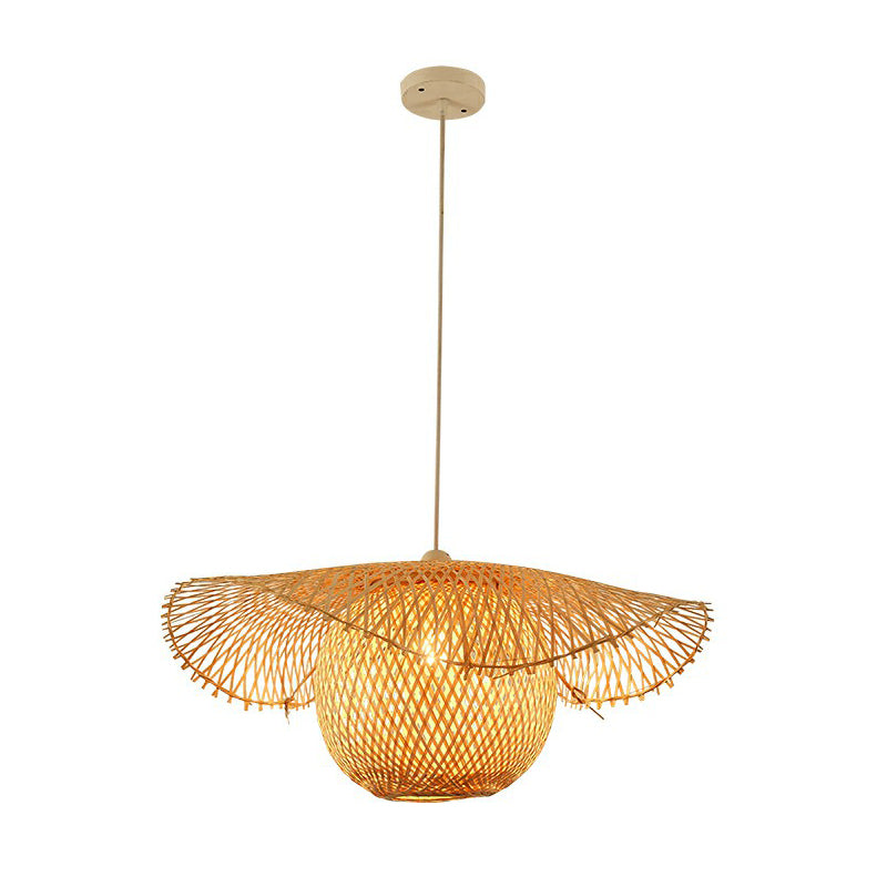 Beige Lotus Leaf Suspension Light Fixture Asian 1 Head Bamboo Hanging Pendant Light Clearhalo 'Ceiling Lights' 'Pendant Lights' 'Pendants' Lighting' 2326442