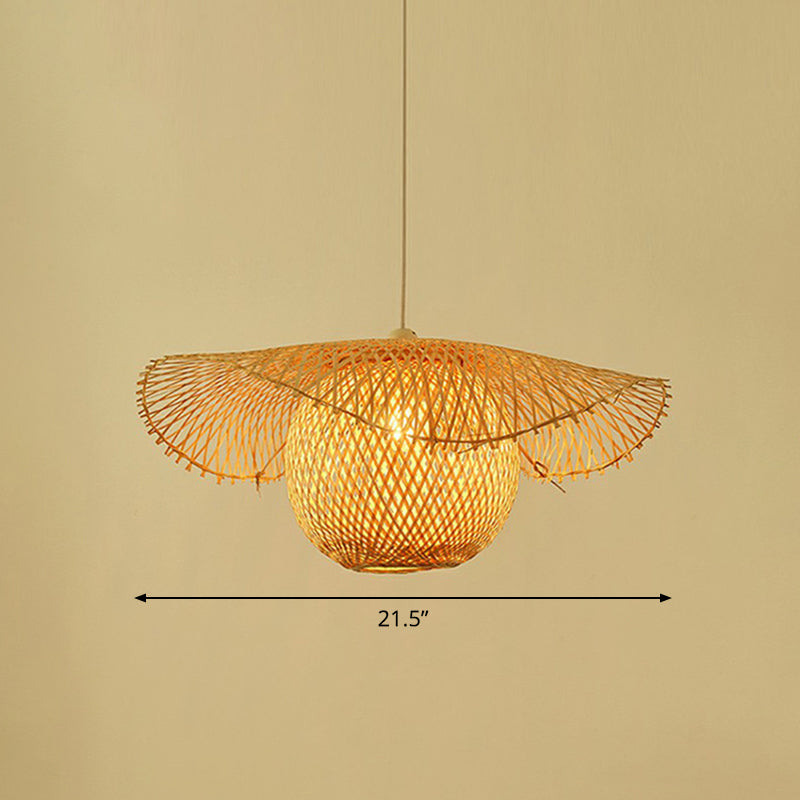 Beige Lotus Leaf Suspension Light Fixture Asian 1 Head Bamboo Hanging Pendant Light Clearhalo 'Ceiling Lights' 'Pendant Lights' 'Pendants' Lighting' 2326444