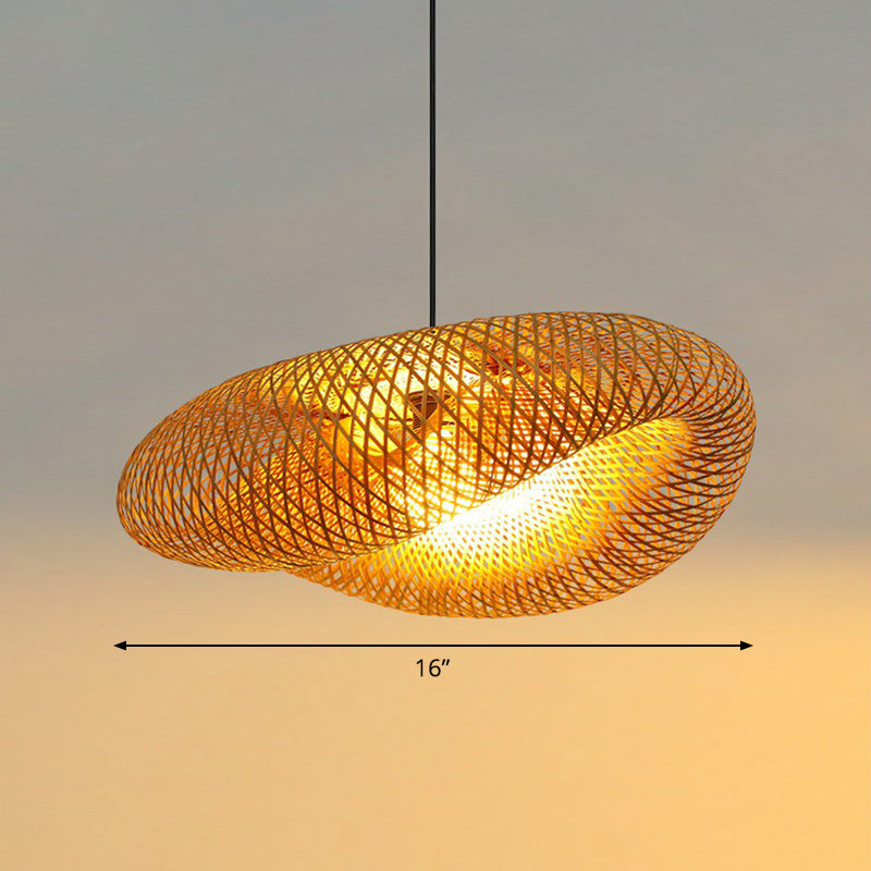 Hand-Worked Hanging Ceiling Light Novelty Modern Bamboo 1 Bulb Beige Pendant Lamp Beige 16" Clearhalo 'Ceiling Lights' 'Pendant Lights' 'Pendants' Lighting' 2326446_03cb2876-e02b-4397-a5a4-bf5c609a589d