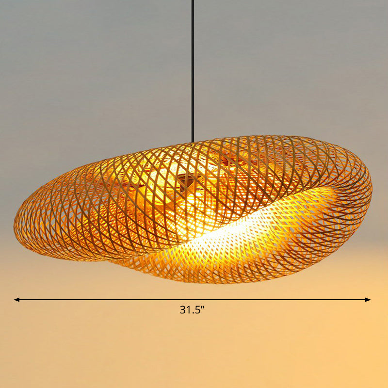 Hand-Worked Hanging Ceiling Light Novelty Modern Bamboo 1 Bulb Beige Pendant Lamp Beige 31.5" Clearhalo 'Ceiling Lights' 'Pendant Lights' 'Pendants' Lighting' 2326447_46738427-d028-491b-8939-a548a9d6bb7a