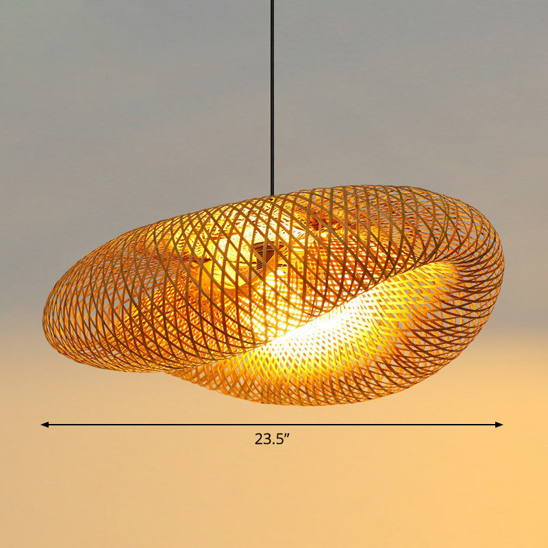 Hand-Worked Hanging Ceiling Light Novelty Modern Bamboo 1 Bulb Beige Pendant Lamp Beige 23.5" Clearhalo 'Ceiling Lights' 'Pendant Lights' 'Pendants' Lighting' 2326449_9eb33458-7d01-4aec-961f-68624f197a45