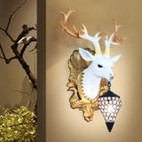 Country Deer Head Sconce Lamp 1 Light Resin Wall Lighting in Black/White with Droplet Crystal Shade Clearhalo 'Wall Lamps & Sconces' 'Wall Lights' Lighting' 232644