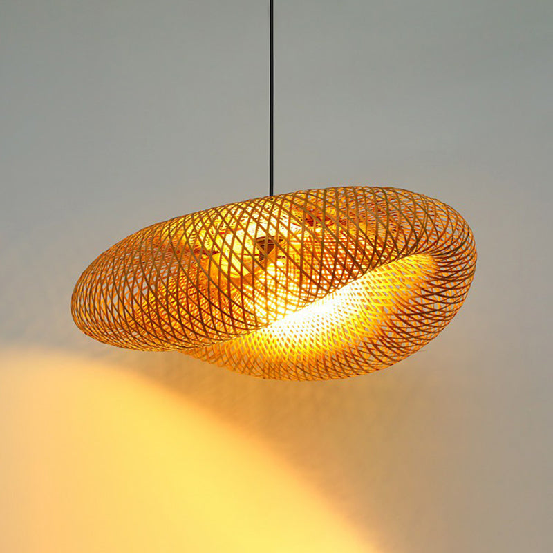 Hand-Worked Hanging Ceiling Light Novelty Modern Bamboo 1 Bulb Beige Pendant Lamp Clearhalo 'Ceiling Lights' 'Pendant Lights' 'Pendants' Lighting' 2326450