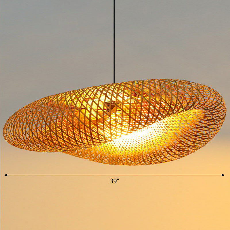 Hand-Worked Hanging Ceiling Light Novelty Modern Bamboo 1 Bulb Beige Pendant Lamp Clearhalo 'Ceiling Lights' 'Pendant Lights' 'Pendants' Lighting' 2326451