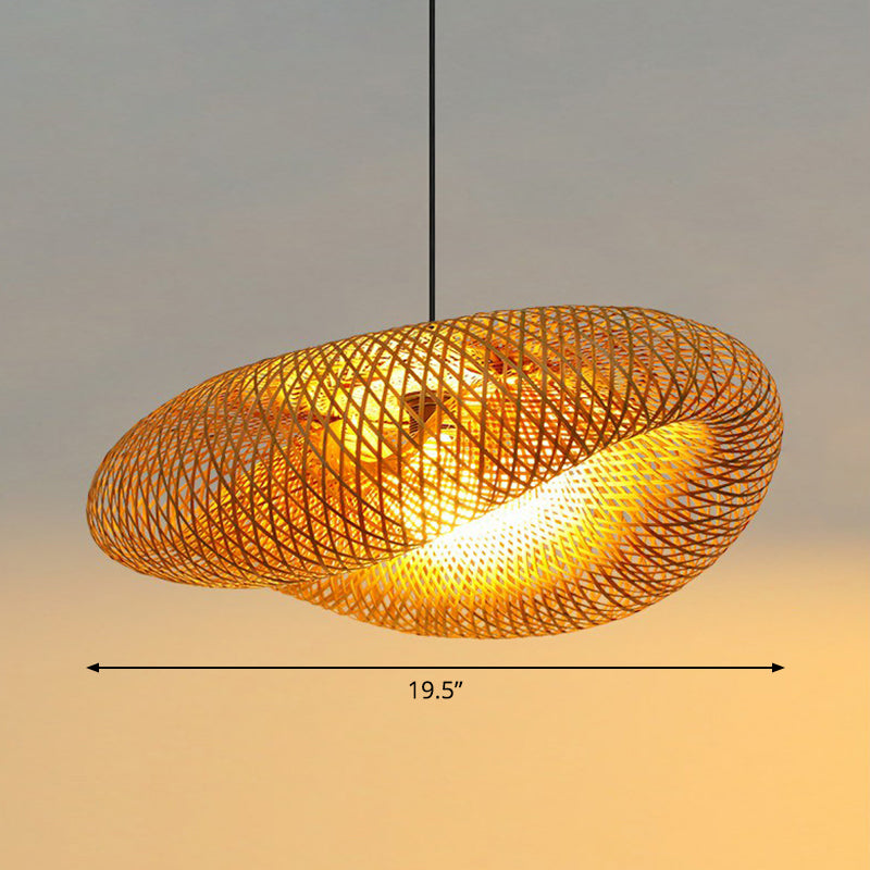 Hand-Worked Hanging Ceiling Light Novelty Modern Bamboo 1 Bulb Beige Pendant Lamp Clearhalo 'Ceiling Lights' 'Pendant Lights' 'Pendants' Lighting' 2326453