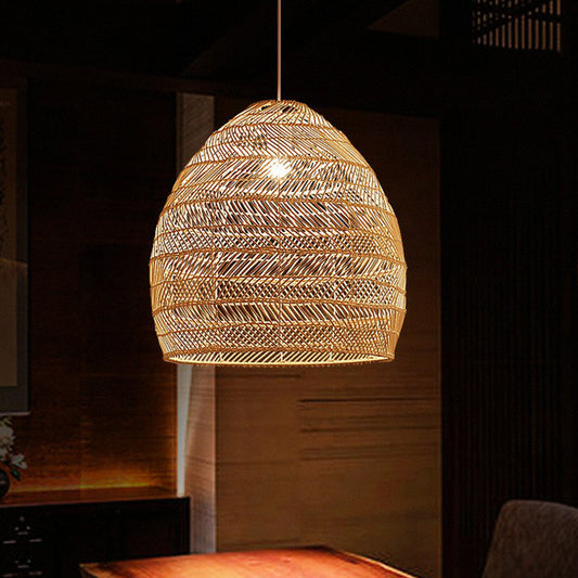 Single-Bulb Restaurant Hanging Lamp Minimalist Ceiling Light with Cloche Rattan Shade Clearhalo 'Ceiling Lights' 'Pendant Lights' 'Pendants' Lighting' 2326465