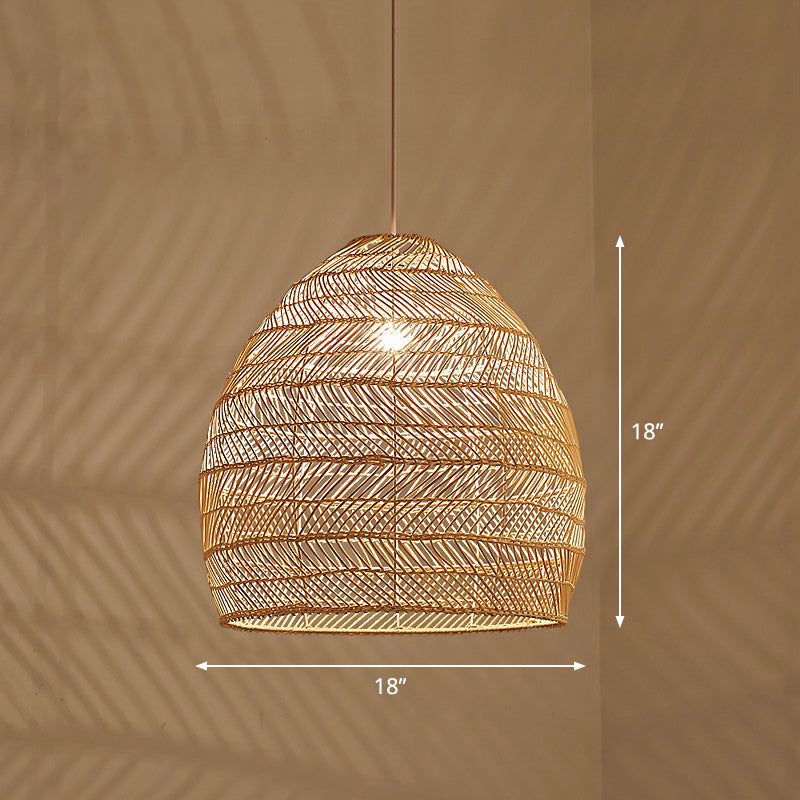 Single-Bulb Restaurant Hanging Lamp Minimalist Ceiling Light with Cloche Rattan Shade Wood 18" Clearhalo 'Ceiling Lights' 'Pendant Lights' 'Pendants' Lighting' 2326467_a43e2a9e-2b12-4f95-bc24-55502ba87012