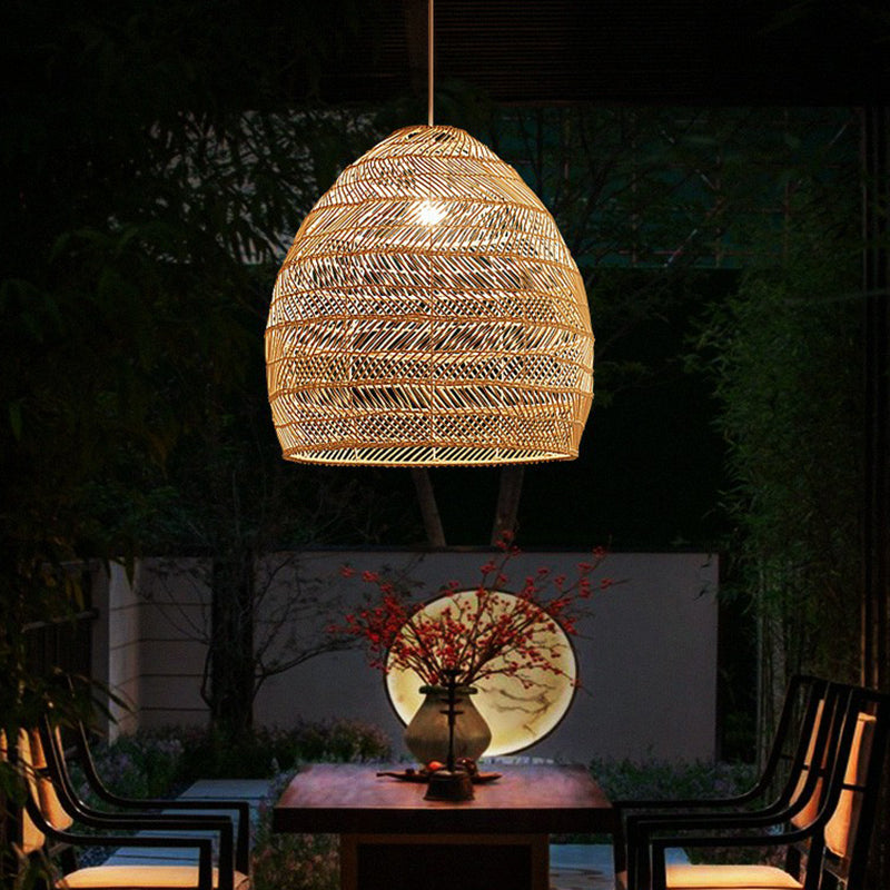 Single-Bulb Restaurant Hanging Lamp Minimalist Ceiling Light with Cloche Rattan Shade Clearhalo 'Ceiling Lights' 'Pendant Lights' 'Pendants' Lighting' 2326468