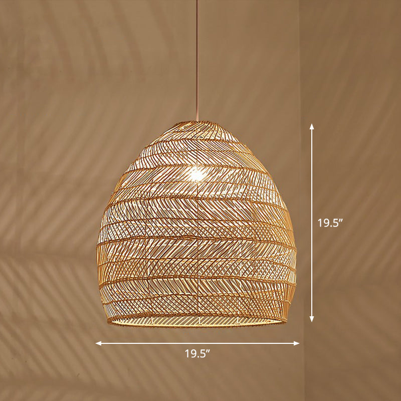 Single-Bulb Restaurant Hanging Lamp Minimalist Ceiling Light with Cloche Rattan Shade Wood 19.5" Clearhalo 'Ceiling Lights' 'Pendant Lights' 'Pendants' Lighting' 2326469_87ca7b7b-c364-4346-b694-d3da90ffd8e7